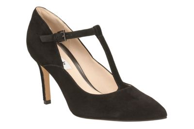 Clarks Black Suede Dinah Dolly Stiletto Heeled T-bar Shoe